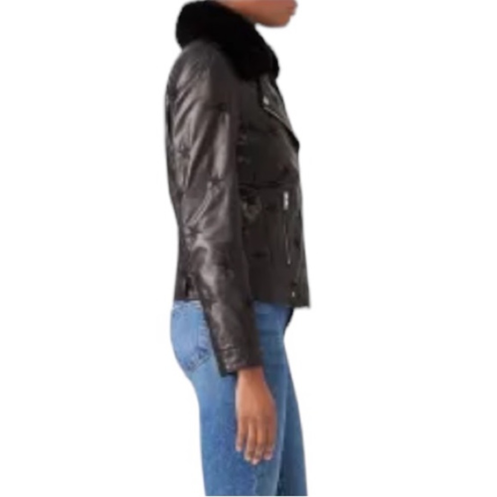 Samantha Sipos Seeing Stars Black Leather Faux Fur Moto Jacket Size XS #907 - Picture 4 of 11